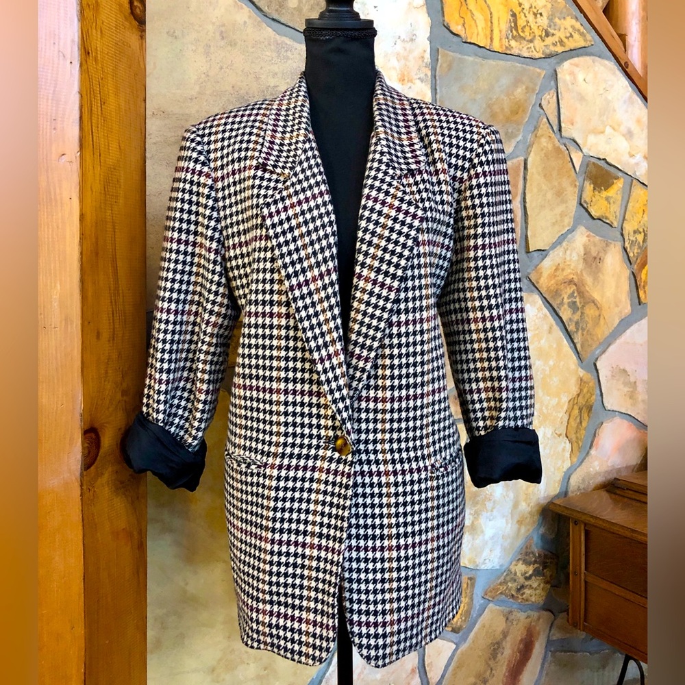 Vintage Houndstooth One-Button Boxy-Fit Sag Harbor Blazer (12)